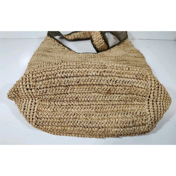 Eddie Bauer Woven Raffia Straw Shoulder Bag Beach Weekender Travel 14x14x6 Tan - Picture 3 of 9